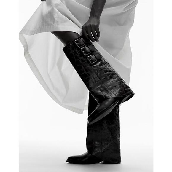 $290! Bronx Kendr-a Double Shaft Croc Embossed Boots ZS EU 40 US 9.5 NWOT! - Picture 3 of 6